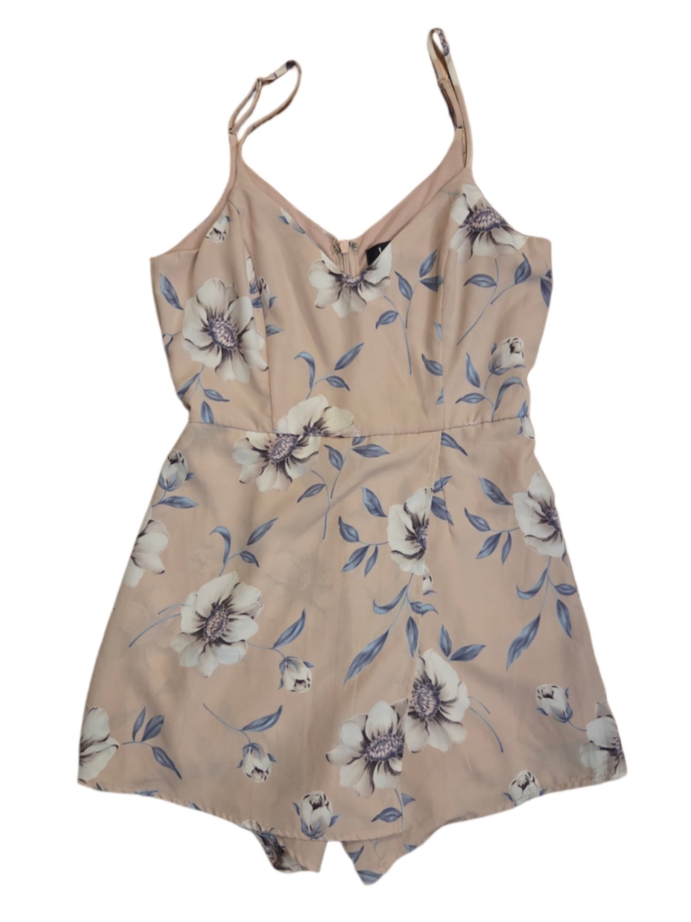 Floral Spaghetti Strap Romper in Blush Beige